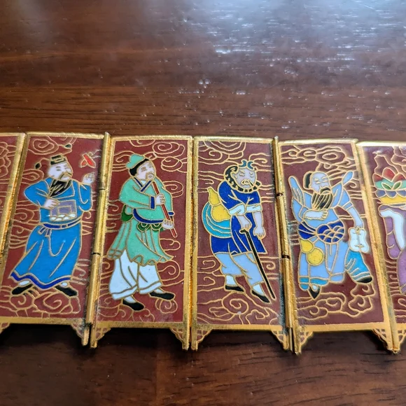 8 IMMORTALS vintage chinese miniature cloisonne screen - Picture 8 of 11